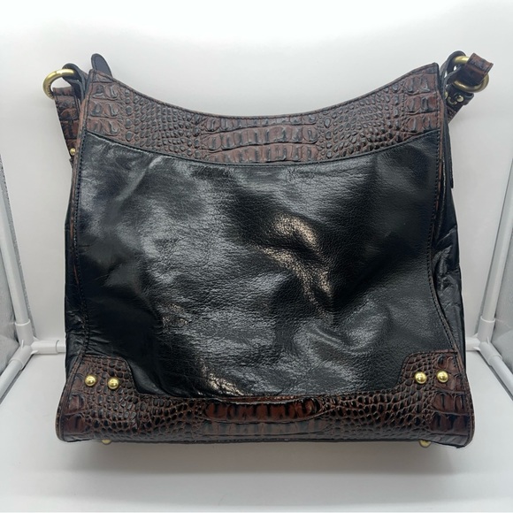 Brahmin Duxbury Leather Satchel Handbag/Purse Black Leather & Brown Croc Accent - Picture 3 of 13
